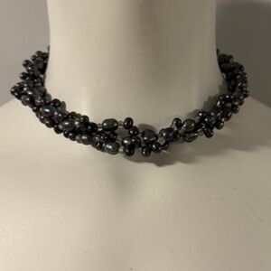 Blue Gray Twisted Beaded Chocker Necklace